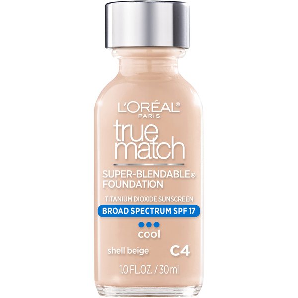 L'Oreal Paris Makeup True Match Super-Blendable Liquid Foundation, Shell Beige C4, 1 Fl Oz,1 Count