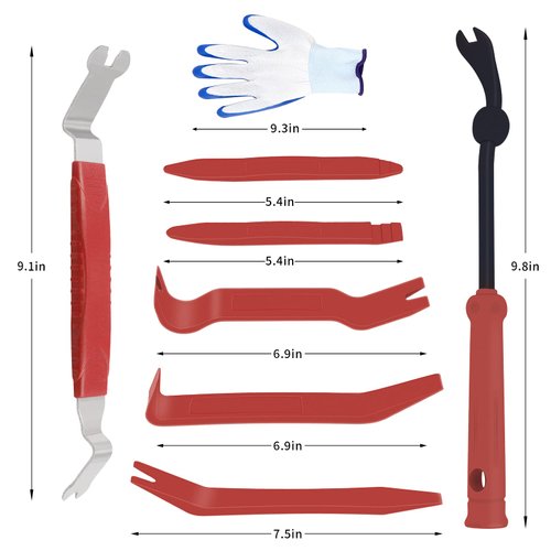 Wetado Trim Removal Tool Kit, Car Door Audio Panel Trim Removal Set Car Upholstery Repair Kit, Fastener Terminal Remover Tool Adhesive Cable Clips Pry Kit Auto Clip Pliers 9PCS (Red)