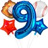 Lukinuo Baseball Balloons 9th Birthday Decorations Baseball Birthday Party Supplies Glove Baseball Foil Balloons Red White and Blue Star Balloons Number 9 Baseball Balloon for Rookie of The Year Boys