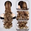 MAYSA Wavy Long Ponytail Extension,20in Wavy Curly Claw Clip in Ponytail Hair Extensions, Clip in Ponytail Synthetic Hairpiece for Women #12H24 Auburn Brown & Blonde