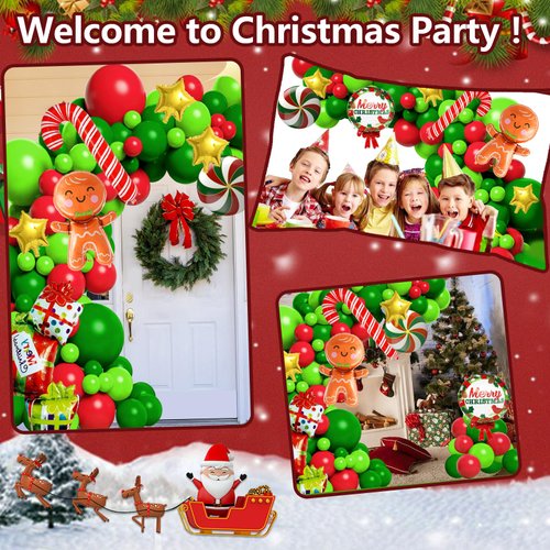 152 Pcs Christmas Balloons Arch Kit, Xmas Decoration Party Garland Kits with Different Sizes 5/10/12/18 Balloons|Candy Balloons|Foil Balloons for Indoor Outdoor Xmas Decor Wall Front Door Yard Garage