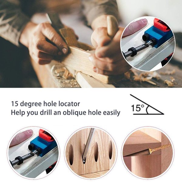 ZLMONDEE 14Pcs Pocket Hole Jig Kit, 15 Degree Woodworking Inclined Hole Jig with 6/8/10mm Drive Adapter for Woodworking Angle Drilling Holes, Angle Carpentry Locator Jig