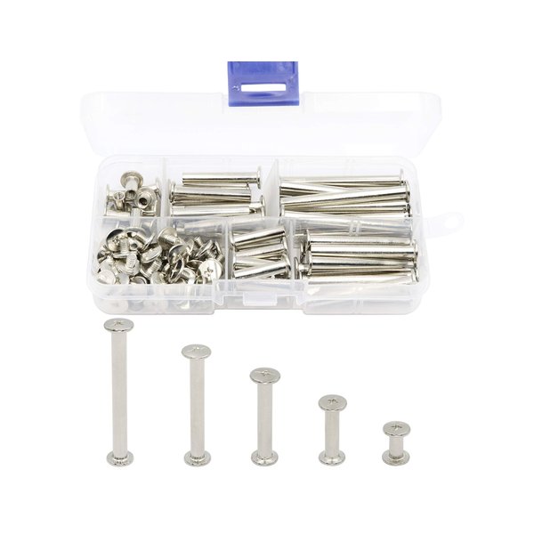 LBY 100pcs Phillips Chicago Screws Binding Screw Posts,M5 x 10/20/30/40/50mm Book Screws,Binding Barrels and Screws Assortment Kit, for Leather Saddles Purses Belt Repair,Nickel-Plated