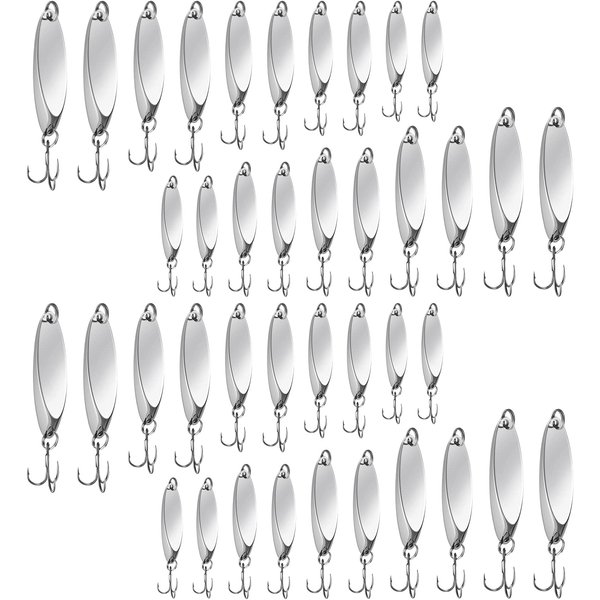 HESTYA 20 Pieces Fishing Lures Fishing Spoons Saltwater Treble Hooks Lures Hard Metal Spinner Baits 5 Sizes Casting Spoon Lures for Salmon Bass in 1/5 oz 1/4 oz 3/8 oz 1/2 oz 3/4 oz (Silver)