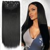 Straight Black Hair Extensions for Women, Clip in Long Wavy Hair Extensions Double Weft Synthetic Hair Extension, Thick Hairpieces for Thinning Hair(20Inch, 4Pcs)