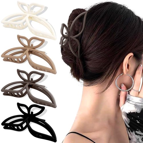 Ahoney 4Pcs Butterfly Claw Clips Butterfly Hair Clips 4.3" Hair Clips for Women Girls Non Slip Cute Hair Claw Clips Matte Hair Claws Hair Accessories (Neutral)