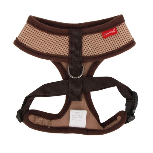 Puppia Soft Dog Harness No Choke Over-The-Head Triple Layered Breathable Mesh Adjustable Chest Belt and Quick-Release Buckle, Beige, Small