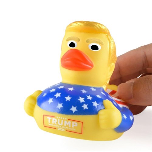 Nuwani 4" Mr President Donald Trump Rubber Duck 2024 Electoion with USA Flag MAGA Squeak Bath Toys Stars and Stripes American Patriotic Rubber Duckies Decoration Baby Adults, Yellow