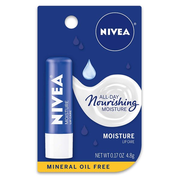 NIVEA Moisture Lip Care, Mineral Oil Free, All-Day Moisturizing Lip Balm with Shea Butter, Jojoba Oil and Avocado Oil, 0.17 Oz Stick, Pack of 1