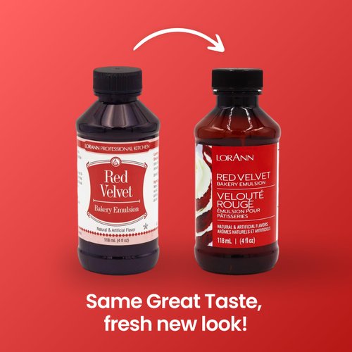 LorAnn Red Velvet Bakery Emulsion, 4 oz - Intense Red Velvet Cake Flavor Extract for Baking, Candy Making, Icings & Desserts, Vegan & Gluten Free