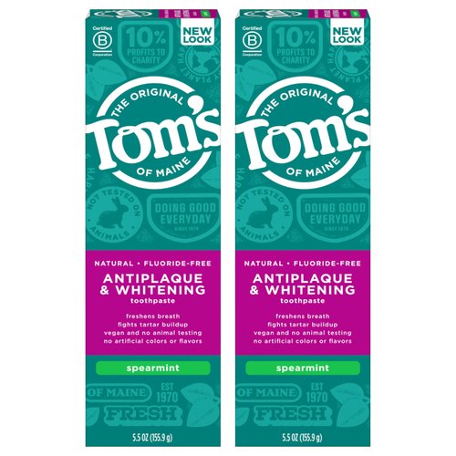 Tom's of Maine Fluoride-Free Antiplaque & Whitening Natural Toothpaste, 5.5 Ounce (Pack of 2) - Packaging May Vary