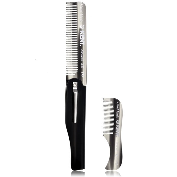 Kent 20T Handmade Fine Tooth Graphite Folding Comb + 81T Hand Made Pocket Comb for Beard and Mustache - Beard Growth/Fine Tooth Comb - Beard Straightener for Men and Beard Grooming Kit