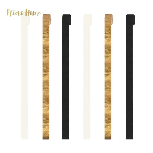 NICROHOME EUR Black and Gold Party Decorations, 6 Rolls Ivory White Gold Black Crepe Paper Streamers for New Years Eve Party Supplies 2025, Wedding, Baby Bridal Shower, Graduation, Birthday, 82Ft Long