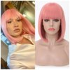 Rosa Star Short Bob Wig with Bangs Straight Synthetic Hair Wigs for Women (Ash Pink)