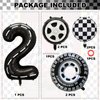 YWQIPABA Race Car 2nd Birthday Party Balloons, 40 Inch Mylar Foil Racetrack Number 2 Balloon Black for Boys Two Fast Birthday Decorations,Race Car Theme Party Decorations Supplies 7 Pcs