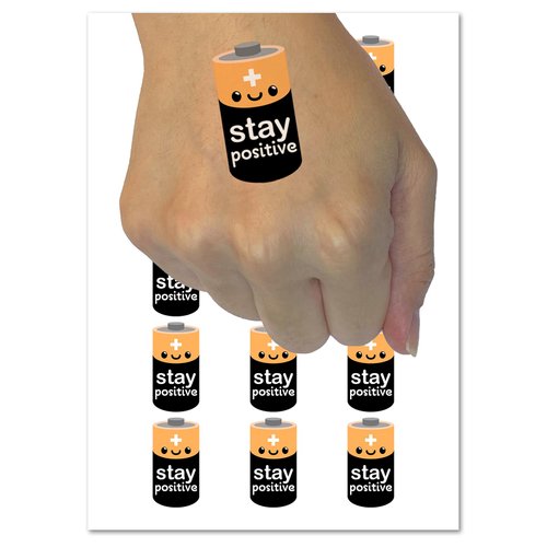 Stay Positive Adorable Battery Temporary Tattoo Water Resistant Fake Body Art Set Collection - 15 2" Tattoos (1 Sheet)