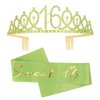 Semato Green Sweet 16 Party Decorations 16th Birthday Crown and Sweet 16 Sash Kit- Sweet 16 Gifts for Girls 16th Birthday Party Favors Birthday Party Supplies for Girls
