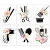 Hair Salon Wall Art, Women Fashion Bathroom Bedroom Decor, Scissors Hair Dryer Curling Iron Canvas Posters, Hairdresser Haircut Tools Art Painting for Barber Shop Decoration, 6 Set-(8"x10" Unframed)