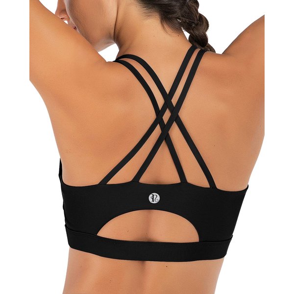 RUNNING GIRL Strappy Sports Bra for Women, Sexy Crisscross Back Medium Support Yoga Bra with Removable Cups(WX2354 Black,XS)