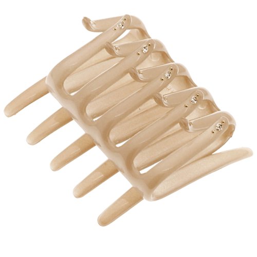Camila Paris CP3095 French Two Sides Interlocking Comb, Beige, for Ponytail or Hair updo, Strong Hold Grip Hair Clips for Women, No Slip Durable Styling Girls Hair Accessories, Made in France