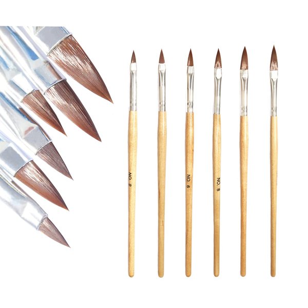 Nail art Brush 6PCS Professional nylon Acrylic Nail Brush Powder Manicure Pedicure Wood Handle 3D Painting Drawing Professional Brush UV Gel Carving Pen Brush tool for Acrylic Application Liquid