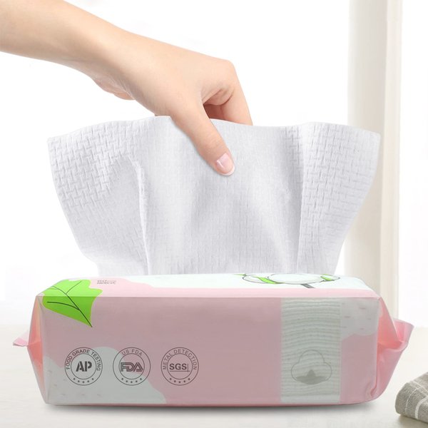 GothicBride Disposable Face Towel Dry Wipes, 100% Cotton Facial Tissue, Lint Free Facial Clean Towels, Super Absorbent Dry and Wet Use for Makeup Removing, Sensitive/Baby Skin (1 Pack-60 Count)