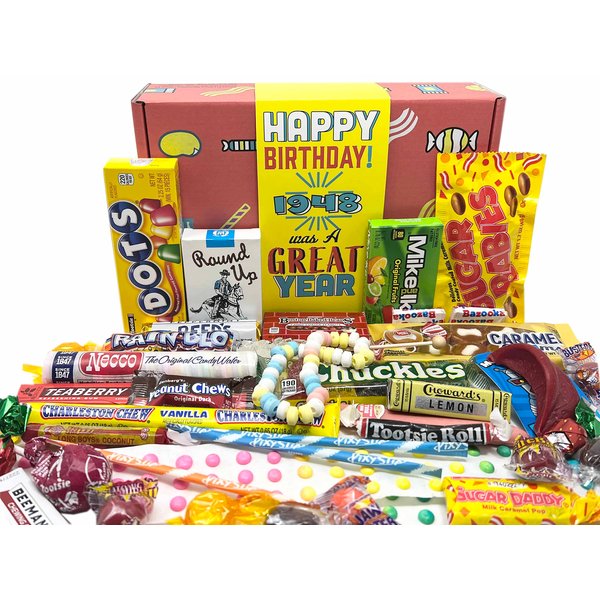 RETRO CANDY YUM ~ 1948 76th Birthday Gift Box Nostalgic Candy Mix from Childhood for 76 Year Old Man or Woman Born 1948 Jr