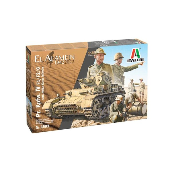 Italeri -6593 Pcs. Kpfw. IV F1/F2/G El Alamein, 1:35 Scale, Model Kit, Plastic Model to Mount, Modeling, Multicoloured, IT6593