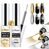 U-Shinein 2x12ml Metallic Mirror Painting Gel Nail Polish, Silver & Gold Metal Painted Drawing Gel with Build in Thin Brush, Chrome Gel Polish Nail Art Gel Liner Soak Off DIY Nail Art Manicure