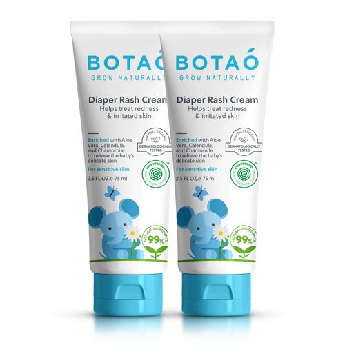 BOTAO Baby's Natural Diaper Cream | Organic Diaper Cream EWG Verified | Naturally Soothes Baby Rashes | Baby zinc Ointment Natural | For Sensitive Skin with Aloe Vera & Calendula, 2.5Oz (2 Pack)