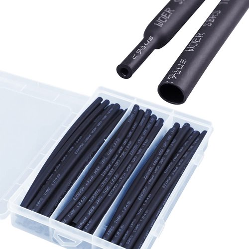WOER 120PCS Dual Wall Heat Shrink Tubing 3:1 Adhesive Lined, Black, 7" Each,Heat Shrinkable Sleeving in Box (4.8mm(3/16")- 10.8m(35FT), Black, 60)