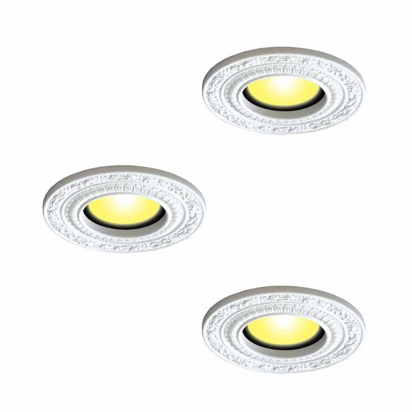 Renovators Supply Manufacturing Recessed Lighting Trim 10 in. Wide White Polyurethane Ornate Recessed Ceiling Light Trims Pack of 3
