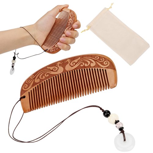 Labor Comb Set, Wooden Birthing Comb Classic Phoenix Pattern Decoration Childbirth Hair Comb Pregnancy Gift Delivery Essentials Care Package for New Moms Women, with Pendant, Pouch, Box