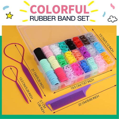 YGDZ Elastic Hair Bands, 1500pcs Rubber Bands for Hair, 80pcs Cotton Toddler Hair Ties, Colorful Small Ponytail Holders, Hair Accessories for Girl, Toddler