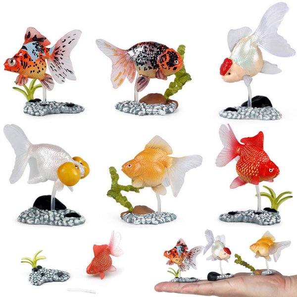 Qiandier 6 Pcs Butterfly Tail Goldfish Figures Model with Base Statue Figurine Party Favors Accessory Decoration
