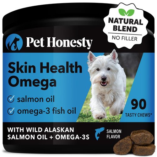Pet Honesty Omega SkinHealth Chews for Dogs - Omega 3 Fish Oil - Krill, Spirulina, Omega-3s, Alaskan for Healthy Skin & Coat, Helps Itchy Skin, Dog Allergies, May Reduce Normal Shedding - (90 Count)