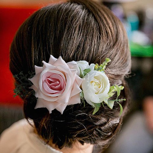 Fangsen Boho Silvery Baby Pink White Rose Floral Comb With Hair Comb Floral Hair Accessories Christmas Festival Headpiece Women Girls Party