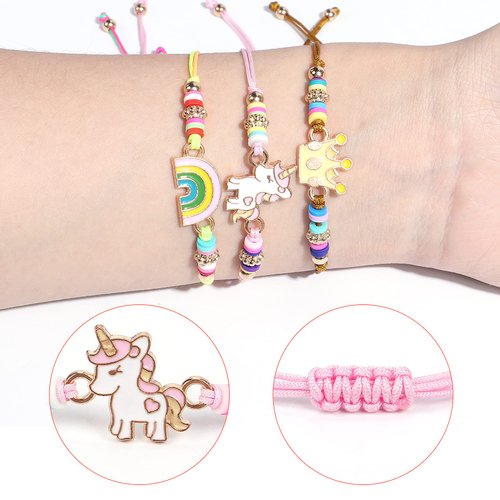 Lorfancy 12 Pcs Kids Girls Bracelets Jewelry Women Unicorn Animal Friendship Bracelet Pendant Teen Toddler Baby Cute Adjustable Multicolor Woven Pretend Play Bracelet