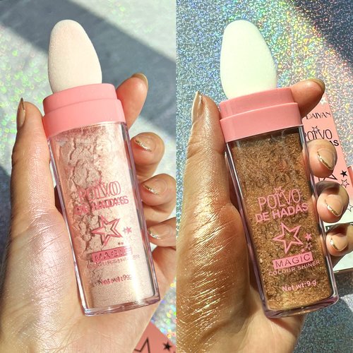 Highlighter Powder Stick Makeup 2Pcs Polvo De Hadas Body Glitter Shimmer Highlighter Powder High Gloss Blush Contour Powder Makeup Shine Face Powder Blush for Eyes Lips Hair Body Glow (Pink,Brown)