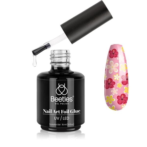 Beetles Nail Art Foil Glue Gel for Foil Stickers Nail Glue Foil Transfer Gel 15ML Foil Glue Gel for Nail Foil Gel Nail Foil Transfer Glue Nail Art Manicure DIY LED Lamp Required Soak Off