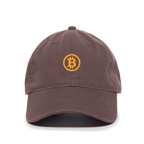 Tech Design Bitcoin Cryptocurrency Baseball Cap Embroidered Cotton Adjustable Dad Hat Brown