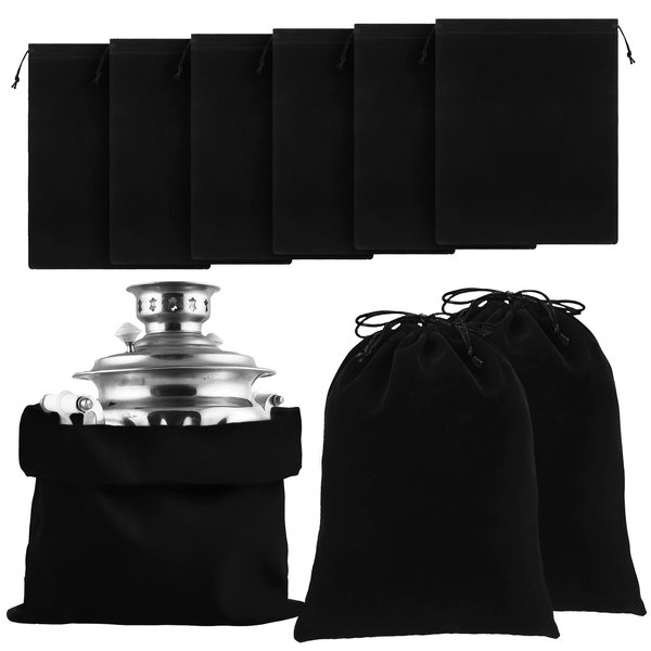 Ferraycle 6 Pcs Silver Storage Bags Anti Tarnish Storage Bag Fabric Cloth Bags for Jewelry Silverware Protection Flatware (Black,18 x 18 Inch)