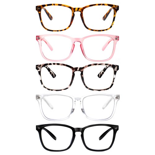 VIDEBLA 5 Pack Blue Light Blocking Reading Glasses,Spring Hinge Computer Readers for Women Men,Anti UV Ray Filter Nerd Eyeglasses (Mix, 1.75)