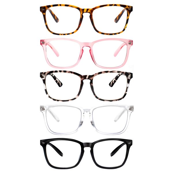 VIDEBLA 5 Pack Blue Light Blocking Reading Glasses,Spring Hinge Computer Readers for Women Men,Anti UV Ray Filter Nerd Eyeglasses (Mix, 1.75)