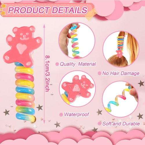 JUNEBRUSHS 6Pcs Colorful Telephone Wire Hair Bands for Kids, Spiral Ties Braided Telephone Cord Hair Bands Hair Accessories for Girls Women, Bowknot Braided phone Wire Hair Ties（6 Styles）