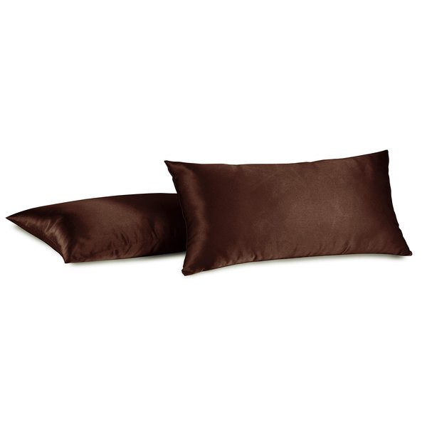 Aiking Home 100% Polyester Bridal Satin Luxury Pillowcases – Set of 2 Invisible Zipper Pillowcases - Machine Washable - (Queen 20x30 inch, Brown)
