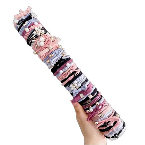 50PCS Mixed Color Hair Tie with Pearls - Headdress Hair Rope -High Ponytail Braid- Stretchable Rubber Hair Band for Women and Girls