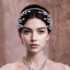 LOVFOIVER Rhinestone Wedding Headband Pearl Bridal Headpiece Crystal Leaves Hair Accessories for Brides and Bridesmaid