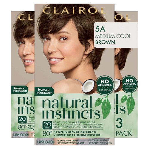 Clairol Natural Instincts Demi-Permanent Hair Dye, 5A Medium Cool Brown Hair Color, Pack of 3