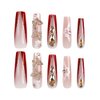 DOCVOEOMH Long Press on Nails Coffin Rhinestones Acrylic Fake Nails with 3D Alloy Butterfly Design Glue on Glossy Full Cover Artificial Gel False Stick on Nail for Girls Women Wedding Manicure 24Pcs